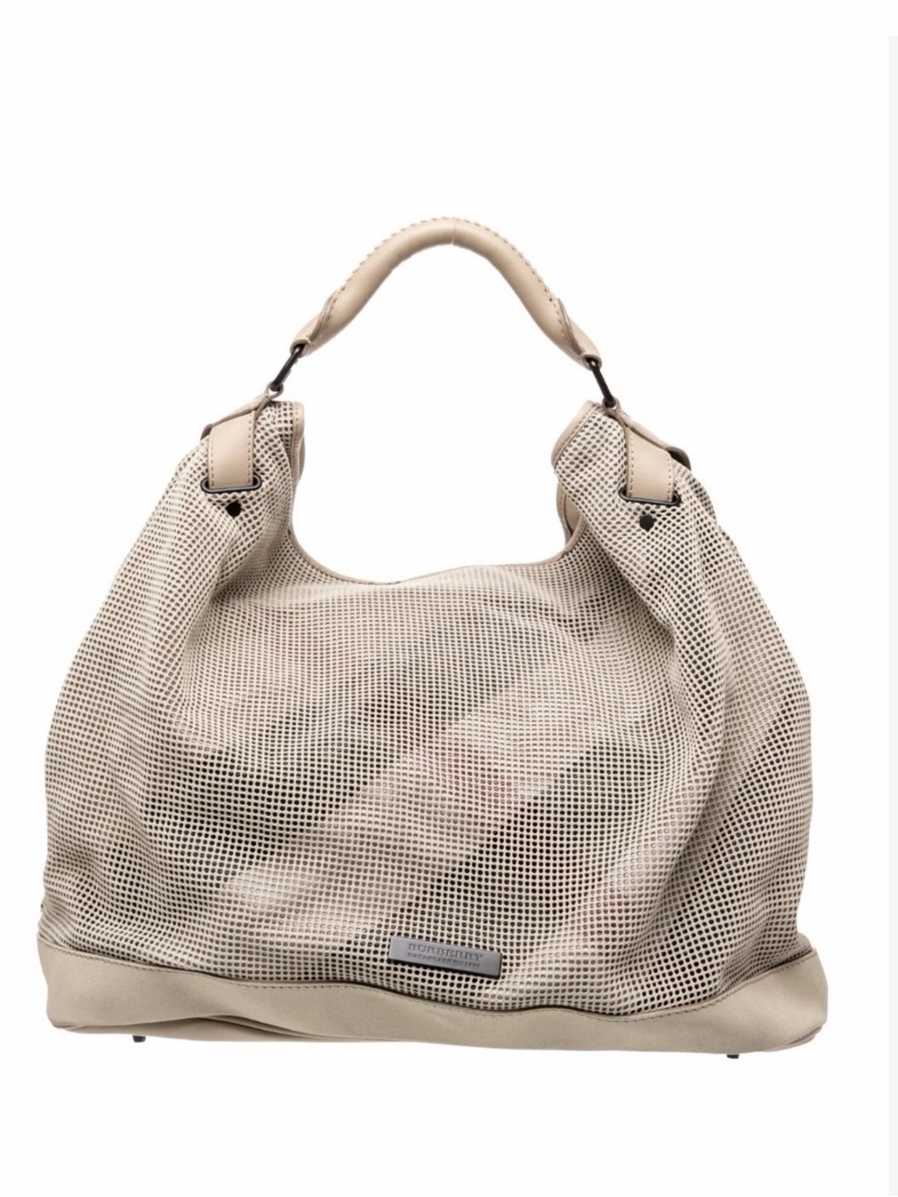 Burberry Cream Oversized Mesh Nova Check Perforated Hobo Bag Excellent Cond